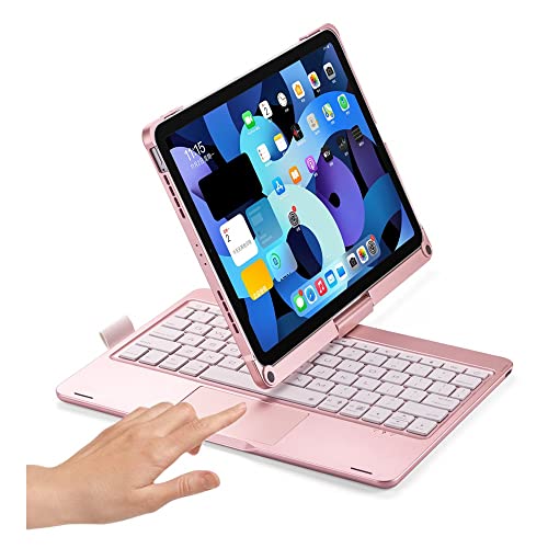 HENGHUI 360 Rotatable Keyboard Case for iPad Air 5th 4th Generation 2022/2020, iPad Pro 11 inch 4th 3rd 2nd Gen Backlight Keyboard with Trackpad, Bluetooth Foldable Keyboard Cover (Rosegold) - Image 1