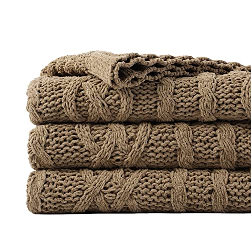 Battilo Camel Tan Throw Blanket for Couch,51"x67", Cable Chenille Knitted Throw Blankets for Bed, Sofa, Chair,Living Room, Soft Cozy Thick Warm Decorative Textured Blanket. - Image 1