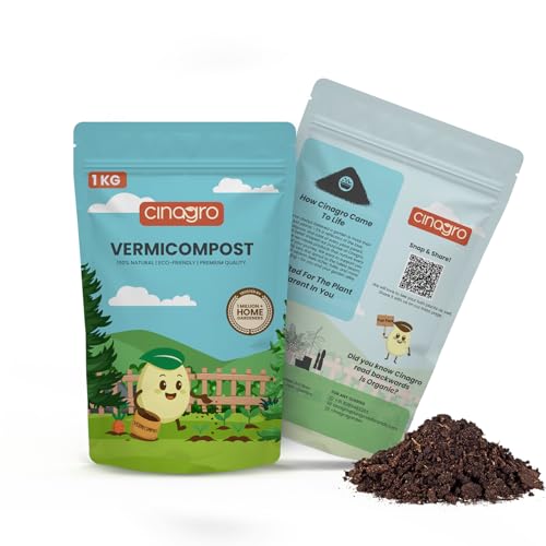 Cinagro Vermicompost 1 Kg 100% Natural Organic Fertilizer Manure for Plants, Nutrient Rich Compost for Home Garden, Ideal for All Gardening Needs, Improves Plant Health, Water Retention & Soil Quality - Image 1