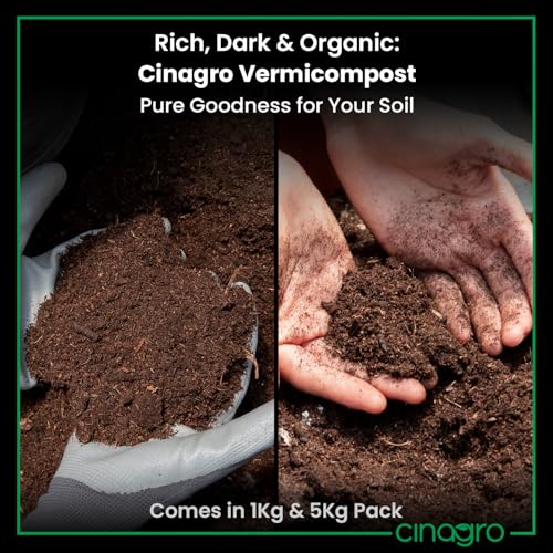 Cinagro Vermicompost 1 Kg 100% Natural Organic Fertilizer Manure for Plants, Nutrient Rich Compost for Home Garden, Ideal for All Gardening Needs, Improves Plant Health, Water Retention & Soil Quality - Image 3