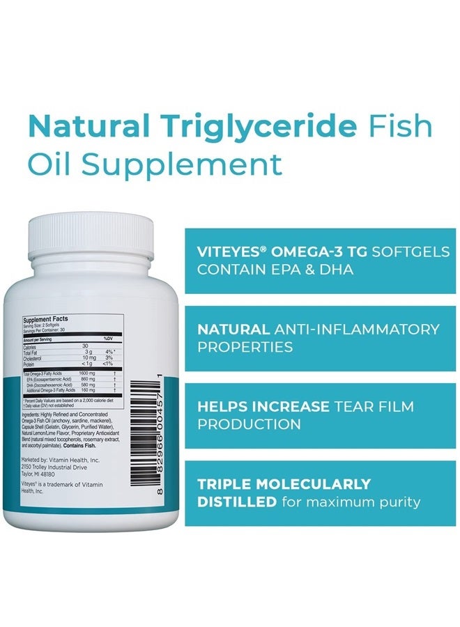 Viteyes Omega-3 TG Eye & Heart Health Supplement, Natural Triglyceride Fish Oil Formula, Clear, 60 Count - Image 2