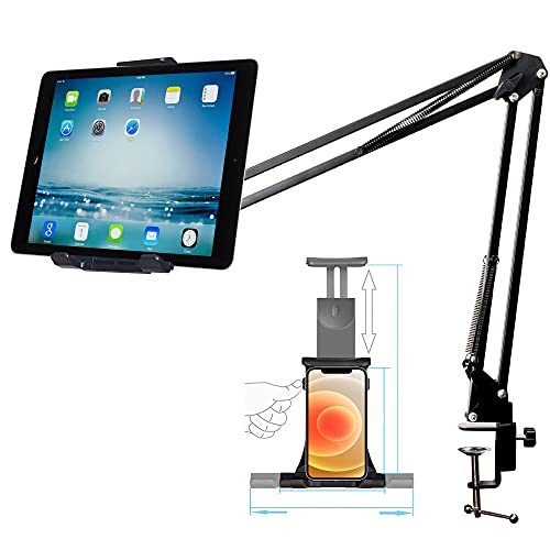 BROLAVIYA Upgraded Flexible Gooseneck Clip Lazy Metal Arm Bracket for Both Mobiles and Tablets Fits Device 4~11 Diagonal inch, Articulating Arm Mount for Home, Office or Desk,Table Mount, Black - Image 1