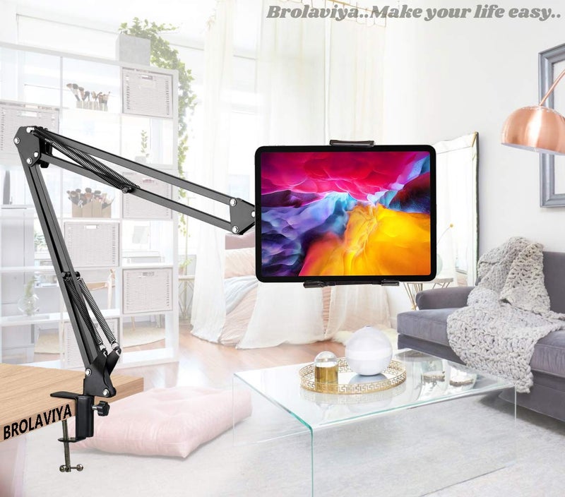 BROLAVIYA Upgraded Flexible Gooseneck Clip Lazy Metal Arm Bracket for Both Mobiles and Tablets Fits Device 4~11 Diagonal inch, Articulating Arm Mount for Home, Office or Desk,Table Mount, Black - Image 3