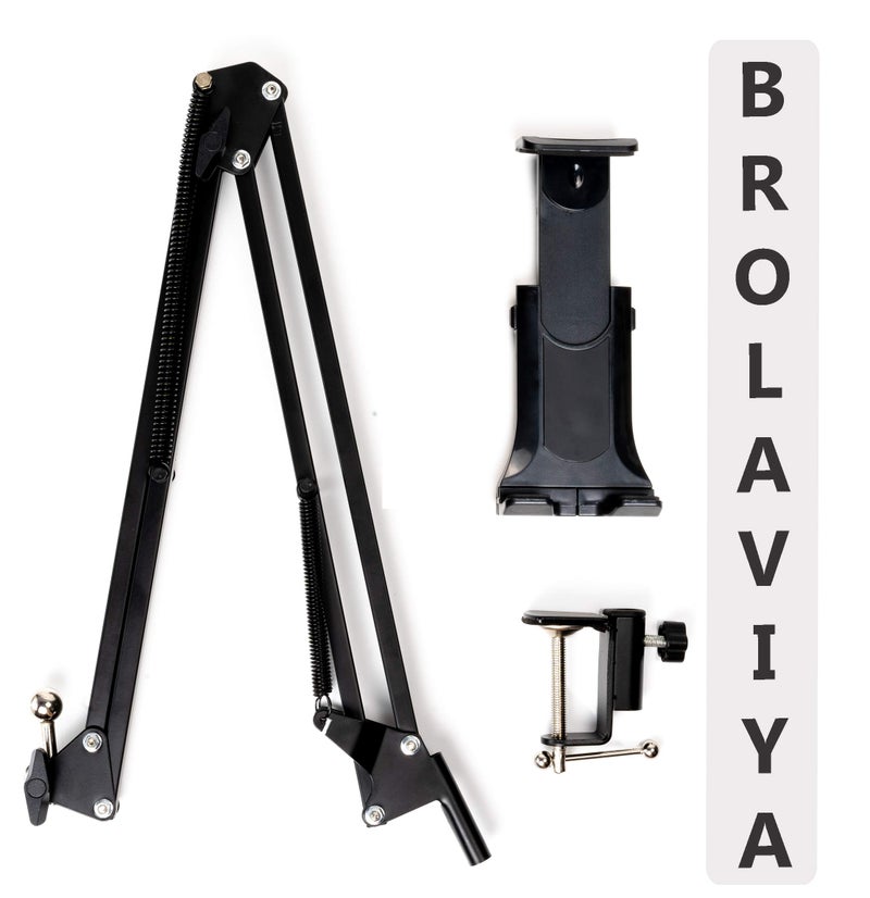 BROLAVIYA Upgraded Flexible Gooseneck Clip Lazy Metal Arm Bracket for Both Mobiles and Tablets Fits Device 4~11 Diagonal inch, Articulating Arm Mount for Home, Office or Desk,Table Mount, Black - Image 2