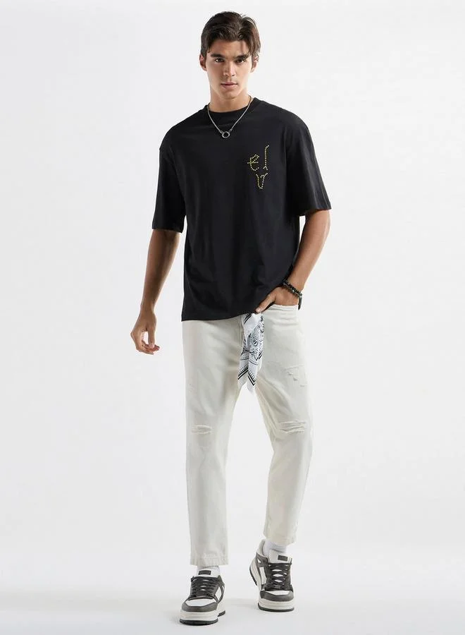 سبلاش فيڤ تيشيرت بياقة ضيّقة وأكمام قصيرة وطبعات