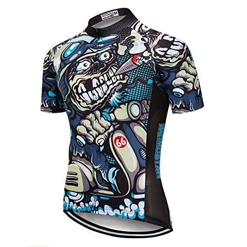 Weimostar Cycling Jersey Mens MTB Jersey Short Sleeve Bike Jersey Zip Mountain Road Clothing Bicycle top Shirts Breathable Outdoor Sports Racing Cycle Jersey for Men Quick Dry Male Skull Size M - Image 1