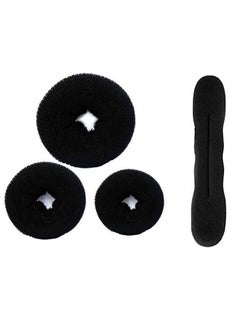 ماهل مجموعة من 4 إكسسوارات شعر من Maahal™ (3 Banana Fuff Bumpit + 1 Donut Ban Maker) للبنات والسيدات (أسود)  - Image 1