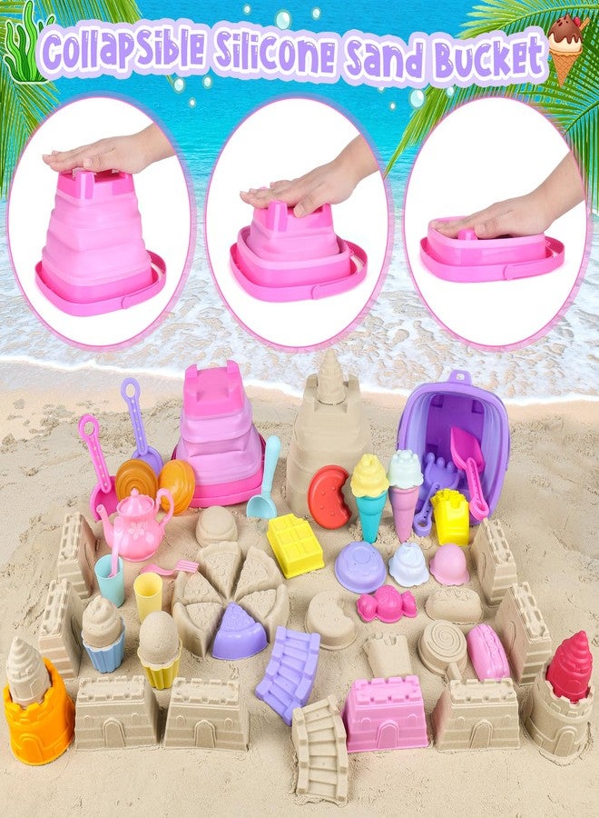 REZUCREY Collapsible Beach Toys for Toddlers, Sand Bucket and Shovels Set, Ice Cream Tea Set Travel Sand Toys for Beach & Mesh Bag, Castle Essentials Toy for Toddlers Kids Boys Girls Age 3-10 - Image 2
