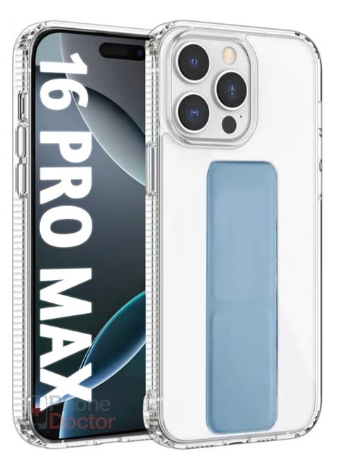 Case Cover For Apple iPhone 16 Pro Max With Magnetic Hand Grip 3 in 1 Clear / Sky Blue