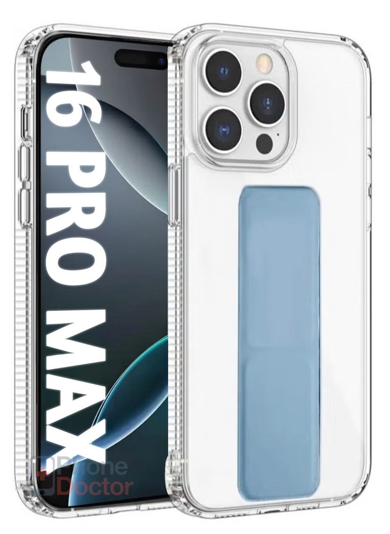 Case Cover For Apple iPhone 16 Pro Max With Magnetic Hand Grip 3 in 1 Clear / Sky Blue