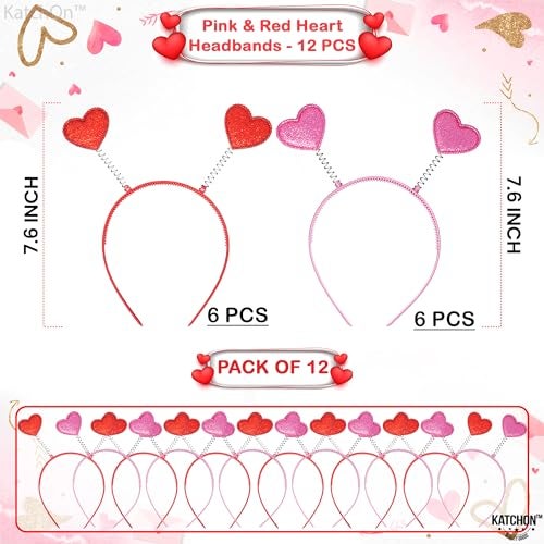 KatchOn Pink and Red Heart Headbands Pack 12 Valentines Day Headbands For Women for Valentines Day Decor Wedding Party Heart Antenna Headband Halloween Headband Valentines Party Decorations - Image 3