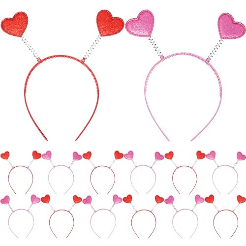 KatchOn Pink and Red Heart Headbands Pack 12 Valentines Day Headbands For Women for Valentines Day Decor Wedding Party Heart Antenna Headband Halloween Headband Valentines Party Decorations - Image 1