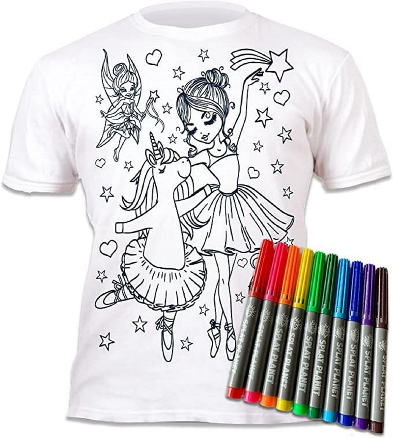 Splat Planet Unicorn Ballerina Magic Colouring T-Shirt with 10 Washable Magic Pens - Colour Your T-Shirt, Wash & Recolour (US, Age, 12 Years, 13 Years) - Image 1