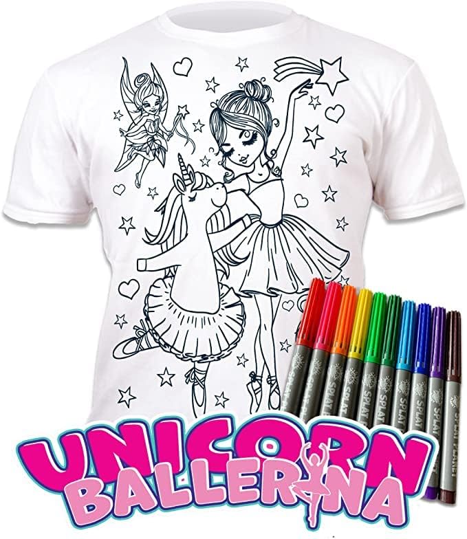 Splat Planet Unicorn Ballerina Magic Colouring T-Shirt with 10 Washable Magic Pens - Colour Your T-Shirt, Wash & Recolour (US, Age, 12 Years, 13 Years) - Image 2