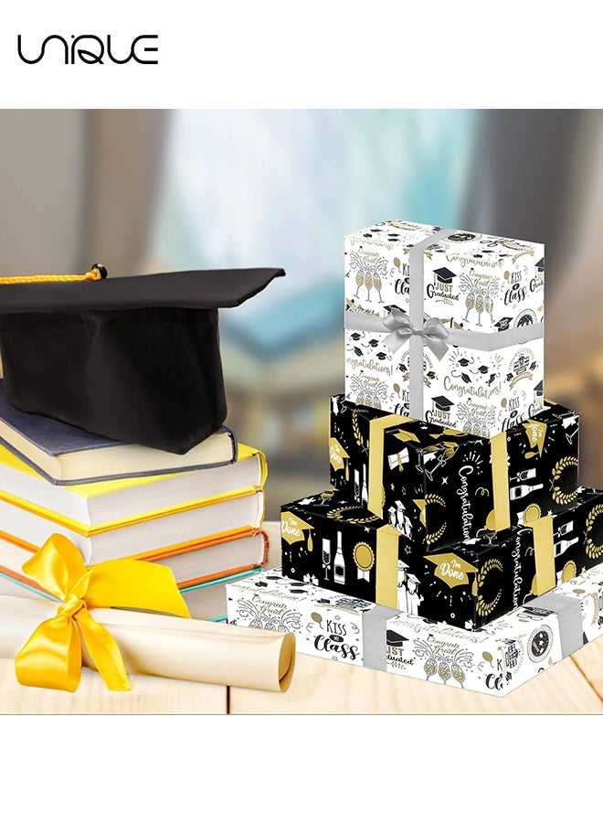 يونيك ورق تغليف هدايا التخرج 4 قطع - 4 تصاميم مختلفة - أسود وأبيض وذهبي - ورق تغليف هدايا التخرج - 50*70 سم - مناسب لتزيين حفلة التخرج وتغليف الهدايا - للأشغال اليدوية وتغليف الهدايا - Image 5