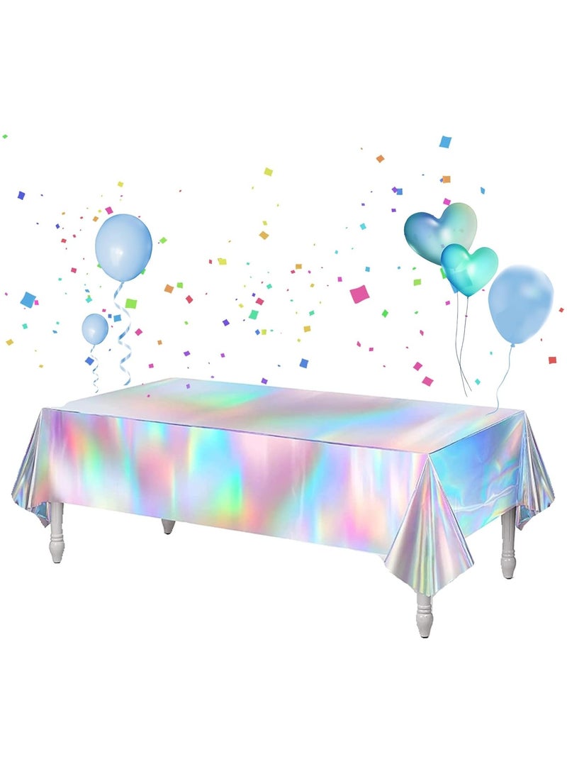 2 Pack Plastic Tablecloths, Iridescent Shiny Disposable Tablecloths for Wedding Party Birthday Christmas Baby Shower Decoration, Strong and Waterproof,54" x 108" - Image 1