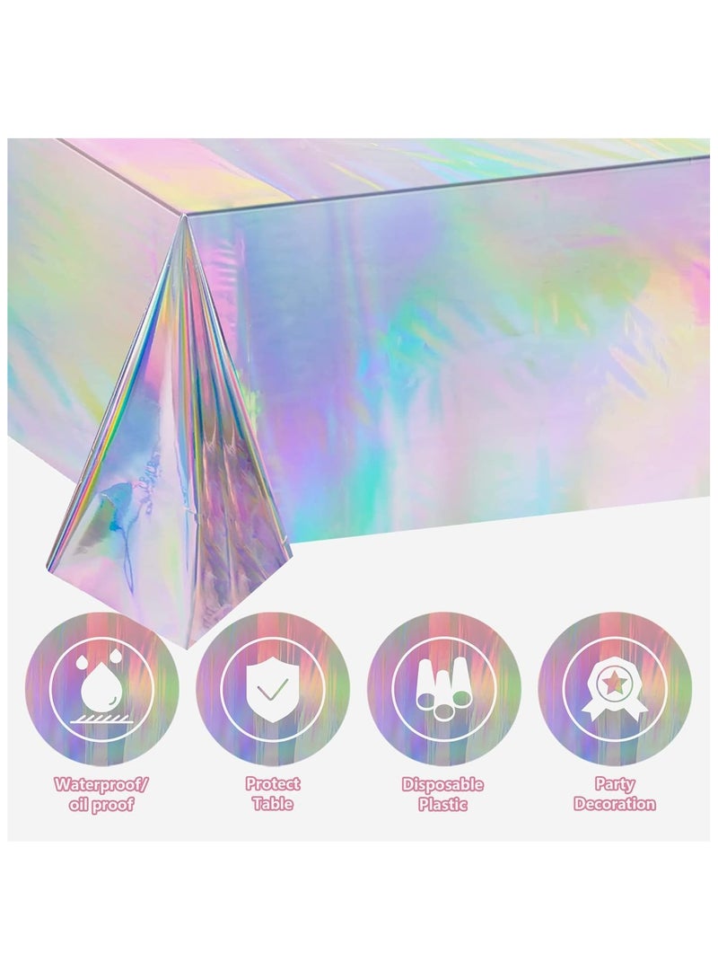 2 Pack Plastic Tablecloths, Iridescent Shiny Disposable Tablecloths for Wedding Party Birthday Christmas Baby Shower Decoration, Strong and Waterproof,54" x 108" - Image 2