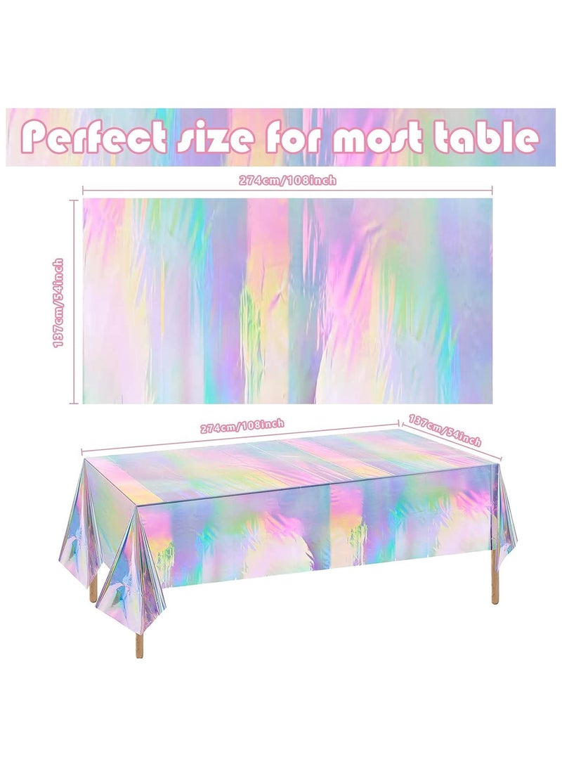 2 Pack Plastic Tablecloths, Iridescent Shiny Disposable Tablecloths for Wedding Party Birthday Christmas Baby Shower Decoration, Strong and Waterproof,54" x 108" - Image 3