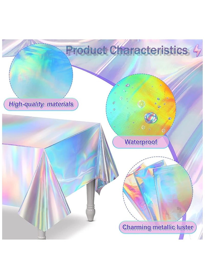 2 Pack Plastic Tablecloths, Iridescent Shiny Disposable Tablecloths for Wedding Party Birthday Christmas Baby Shower Decoration, Strong and Waterproof,54" x 108" - Image 5