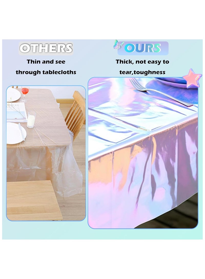 2 Pack Plastic Tablecloths, Iridescent Shiny Disposable Tablecloths for Wedding Party Birthday Christmas Baby Shower Decoration, Strong and Waterproof,54" x 108" - Image 4
