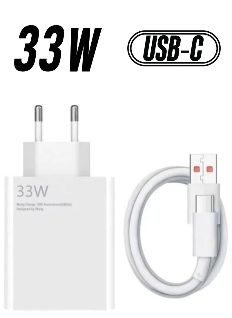 TIGER 33W Fast Charging Adapter with Type-C Cable – Quick Charge Power Adapter for Xiaomi Redmi Note 9, Note 10, Note 9 Pro, Note 8, Note 7, Poco M2 Pro, Mi A1 A2 A3 – High-Speed Wall Charger for USB-C Devices, Compact & Safe Design - Image 1