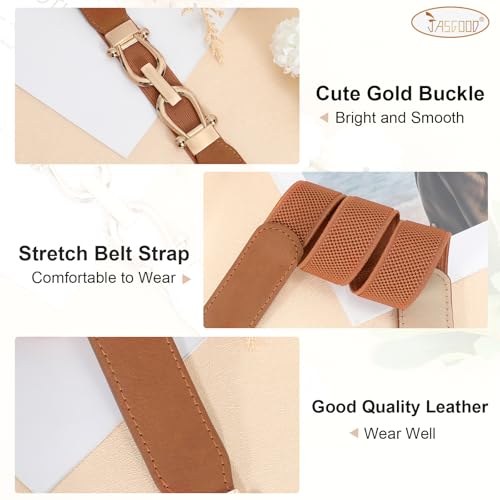 JASGOOD 3 Pack Women Stretchy Waist Belt Retro Elastic Skinny Belt for Ladies with Gold Buckle - Image 5