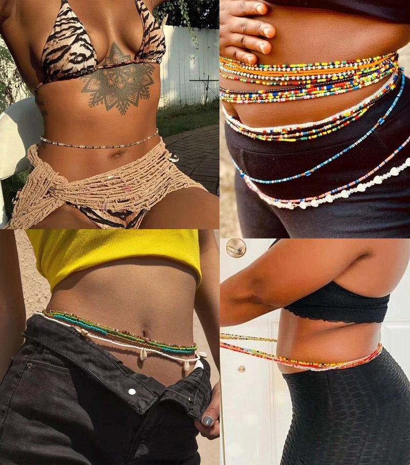 ACAUTO 12PCS 24-70 Inches Plus Size Waist Beads Chains for Women Handmade African Belly Beads Layered Body Chain Beach Bikini Jewelry - Image 2