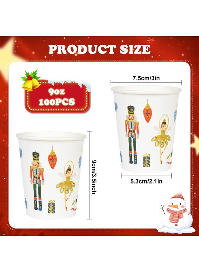 Elyxio 100Pcs Nutcracker Paper Cups Christmas 9oz Disposable Party Cups Watercolor Holiday Soldier Fairy Drinking Cups for Hot Cold Beverage Coffee Tea Xmas Winter Birthday Party Supplies - Image 2