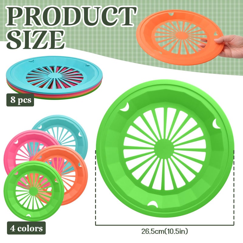 Wyomer 8 Pack Of 10'' Colorful Plastic Hollow Plate Holders - Imitation Rattan Weaving Design  Reusable And Ideal For Paper Plates  4 Colors - Image 2