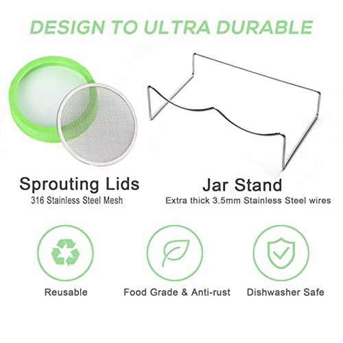 HASWE Seed Sprouting Jar Kit with Wide Mouth Mason Jars, Premium Stainless Steel Screen Sprout Lids, Blackout Sleeves, Tray and Sprouter Stand - Growing Broccoli, Alfalfa, Mung Beans and More - Image 4