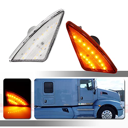 Tonsya Compatible With 2008-2021 Kenworth T660 T170 T370 T270 Truck Fender Side Marker Turn Signal Lights Replacement Assembly Amber Led Clear Lens - Image 1