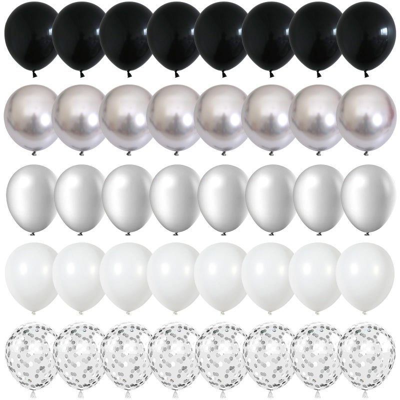 Govpy Black and Silver Balloons 60 Packs 12 Inch Chrome Metallic Silver Balloons and Confetti Balloons Black White Silver Balloon for Wedding Engagement Birthday Halloween Decorations - Image 2