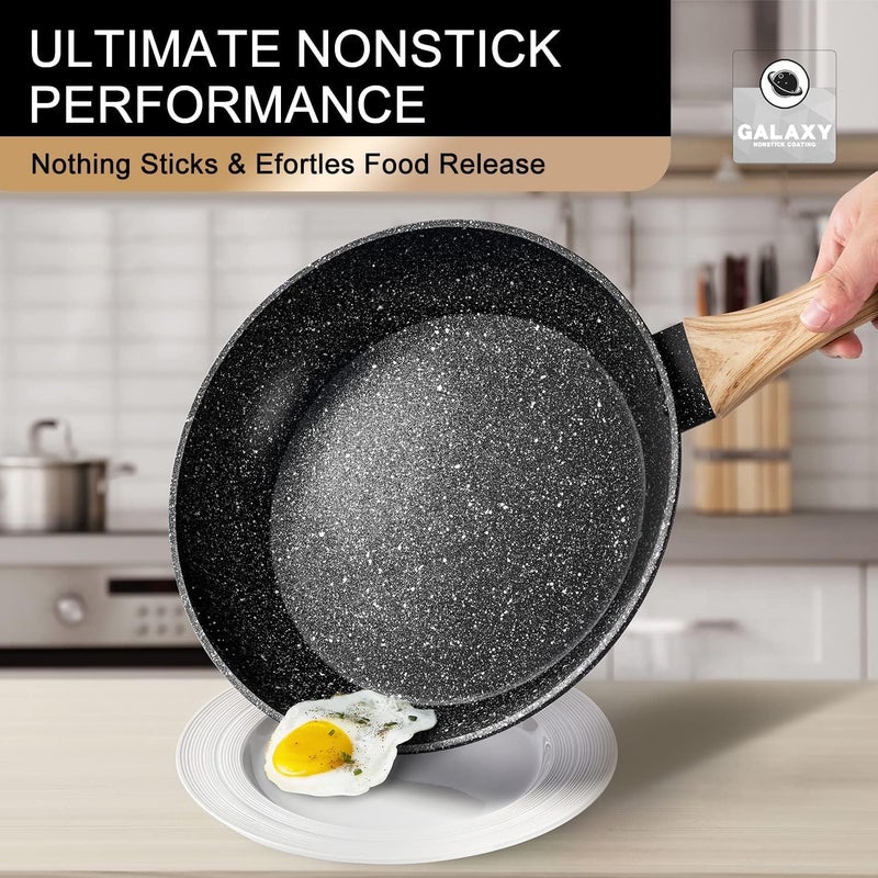 MICHELANGELO 10 Inch Frying Pan with Lid, Nonstick Frying Pan with Healthy Granite Coating, Nonstick Pan with Anti-Scald Handle, Induction Compatible - Image 2