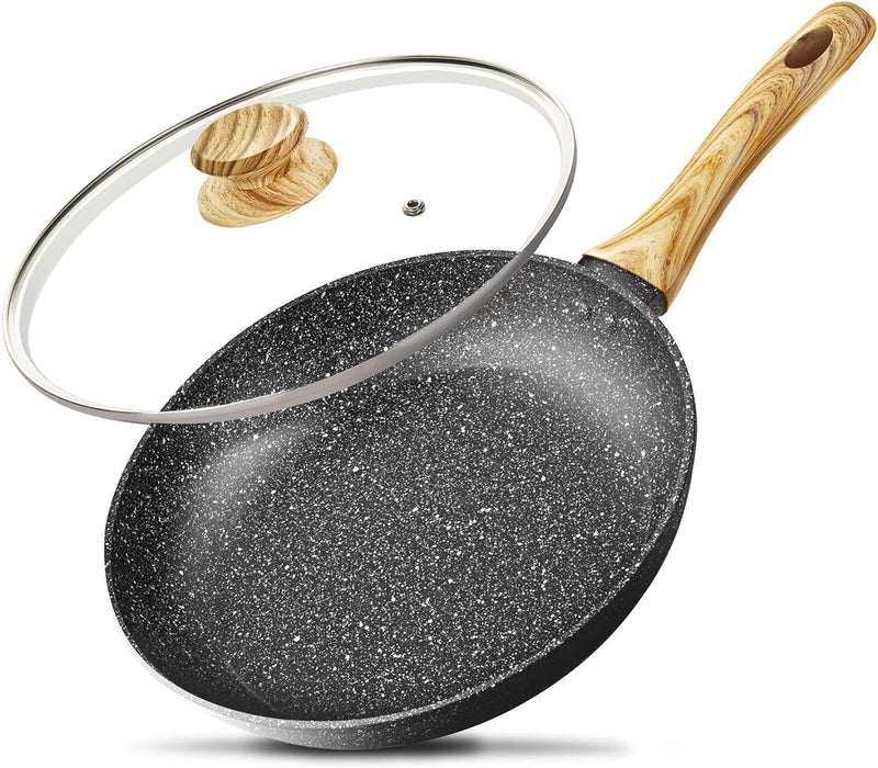 MICHELANGELO 10 Inch Frying Pan with Lid, Nonstick Frying Pan with Healthy Granite Coating, Nonstick Pan with Anti-Scald Handle, Induction Compatible - Image 1