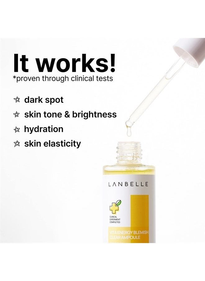 Lanbelle LANBELLE Vita Energy Blemish Clear Ampoule 83% Vitamin C Serum Vegan 1.69 Fl Oz Lemon Water Niacinamide Volufiline Radiant Glowing Skin -Hyperpigmentation Skin-barrier No Stickiness Irritation  - Image 2