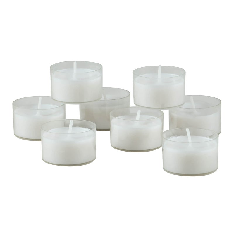 Stonebriar 48 Count White Unscented Smokeless Long Burning Clear Cup Tea Light Candles with 6 to 7 Hour Burn Time