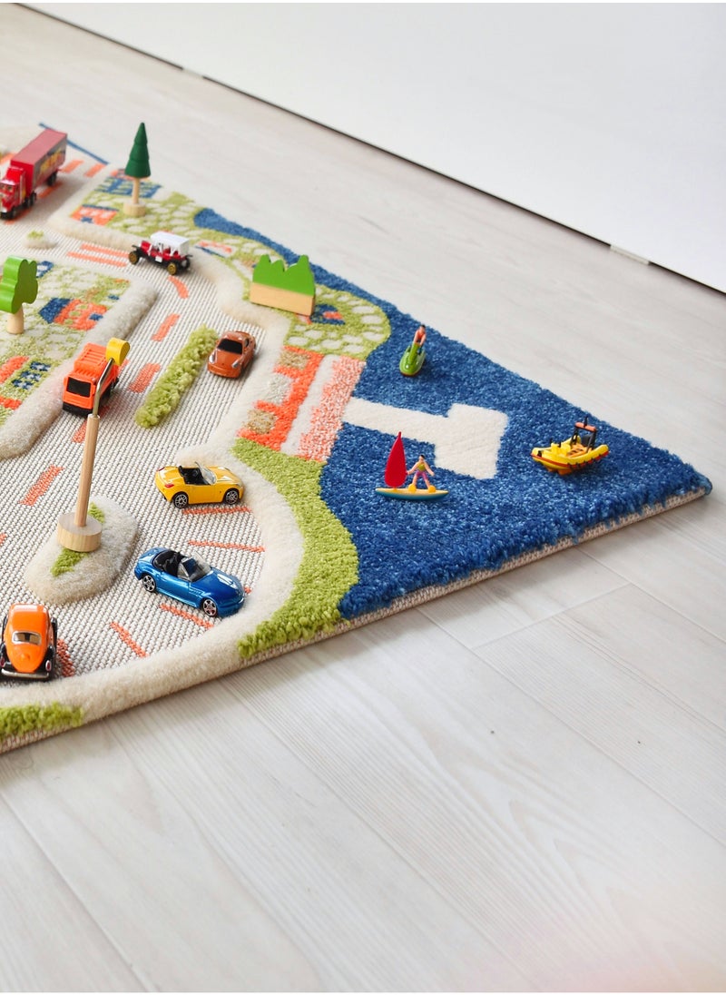 IVI - 3D Play Carpet Mini City - Small | Blue | Activity Playmat for Kids & Children | Bedroom, Living Room, Nursery Rug | Polypropylene | Foldable | 100 cm x 100 cm - Image 1