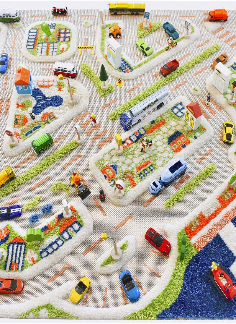 IVI - 3D Play Carpet Mini City - Small | Blue | Activity Playmat for Kids & Children | Bedroom, Living Room, Nursery Rug | Polypropylene | Foldable | 100 cm x 100 cm - Image 1