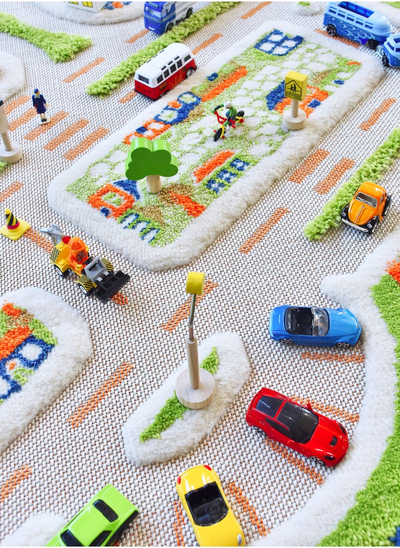 IVI - 3D Play Carpet Mini City - Small | Blue | Activity Playmat for Kids & Children | Bedroom, Living Room, Nursery Rug | Polypropylene | Foldable | 100 cm x 100 cm - Image 1