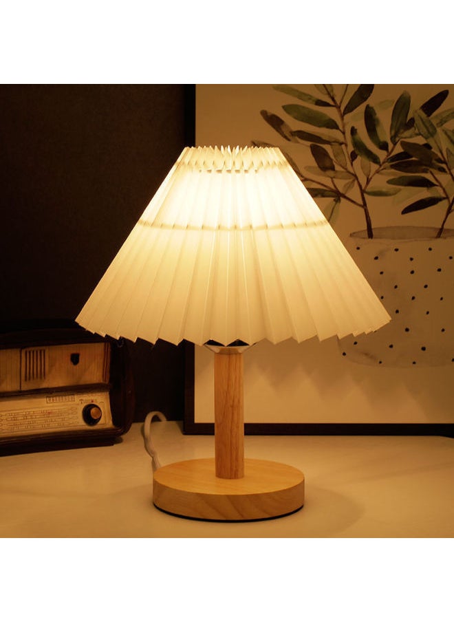 Pleated Table Lamp Nordic Ins Style Bedroom Bedside Lamp Japanese Style Nightlight Net Red Light Girl Dormitory Decoration-Color:Large (big Red) Led Eye Protection Bulb - Three-color Dimming + Tile Led