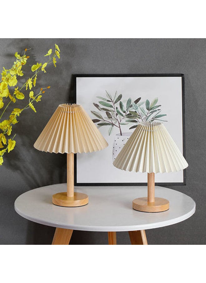 Pleated Table Lamp Nordic Ins Style Bedroom Bedside Lamp Japanese Style Nightlight Net Red Light Girl Dormitory Decoration-Color:Large (big Red) Led Eye Protection Bulb - Three-color Dimming + Tile Led