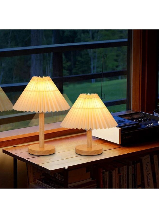 Pleated Table Lamp Nordic Ins Style Bedroom Bedside Lamp Japanese Style Nightlight Net Red Light Girl Dormitory Decoration-Color:Large (big Red) Led Eye Protection Bulb - Three-color Dimming + Tile Led