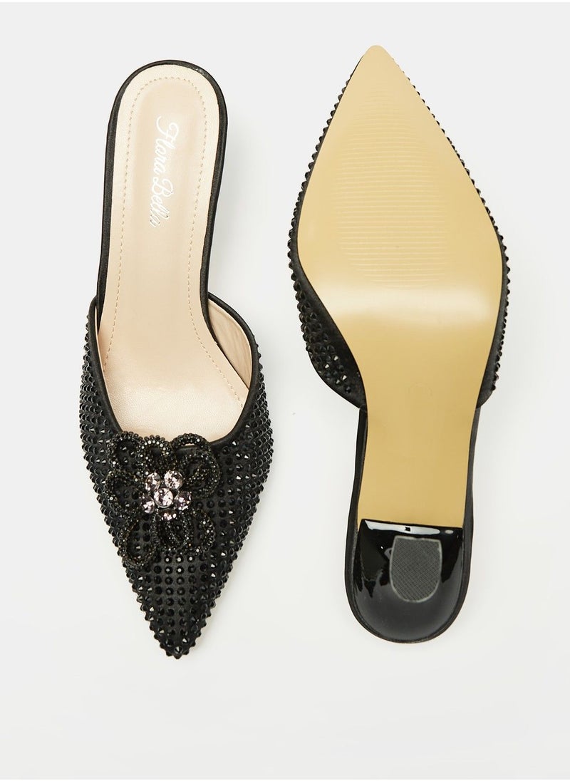 Flora Bella - Embellished Slip On Mules Sandals with Flared Stiletto Heels - Image 1