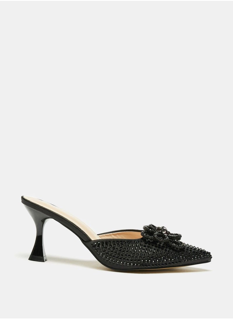 Flora Bella - Embellished Slip On Mules Sandals with Flared Stiletto Heels - Image 1