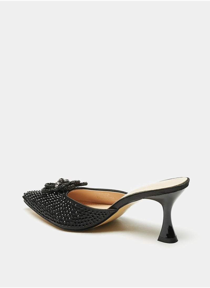 Flora Bella - Embellished Slip On Mules Sandals with Flared Stiletto Heels - Image 1