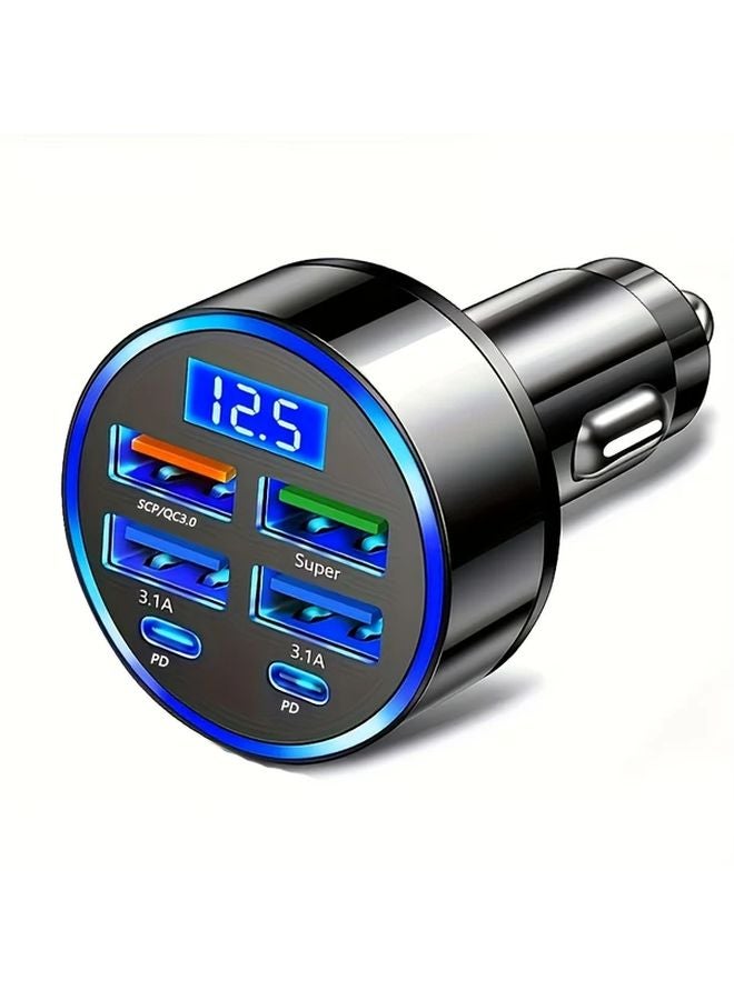 شاحن سيارة سريع متعدد الوظائف 6 في 1 بمنفذ USB C مزدوب، مزود بشاشة عرض للجهد و4 منافذ PD QC3.0 - Image 1