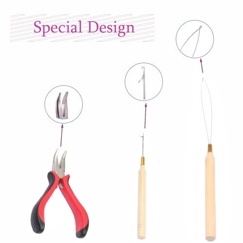 FeiHong Micro Links Hair Extensions Tools Kit, Plier, Hair Pulling Hooks, Beads Device for Micro Ring Loop Hair, Feather Hair, I Stick Hair Extensions - Image 3