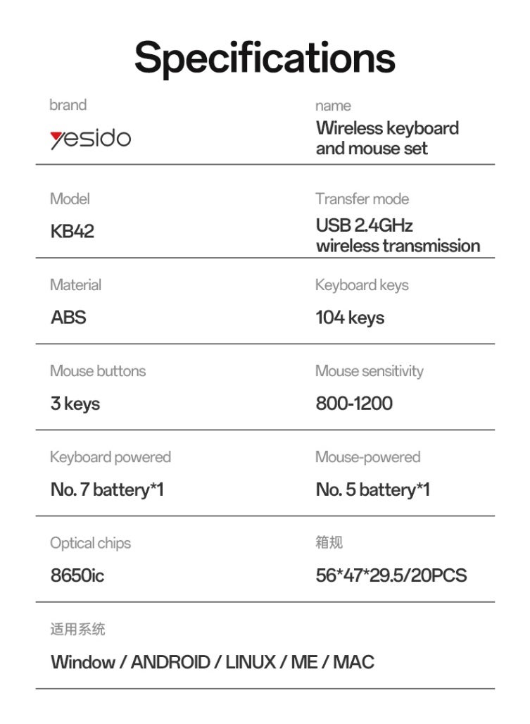 Yesido KB42 2.4G Wireless Keyboard Mouse Set - Image 4