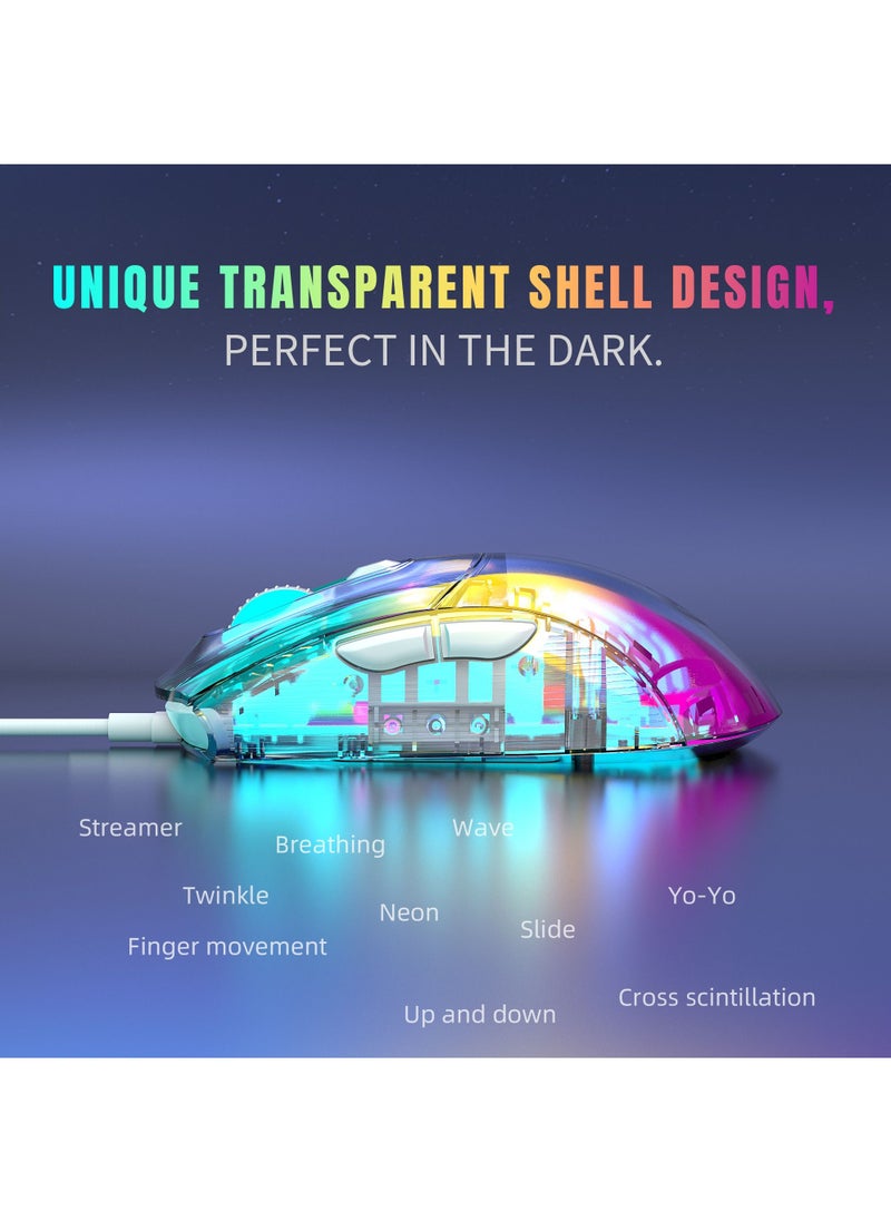 Rock Pow Clear Wired Gaming Mouse with 12800 Max DPI,High Precision Chroma 3D RGB Lighting Computer USB Mouse 6 Macro Programming Buttons Ergonomic 100% Transparent PC Mice  - Image 5