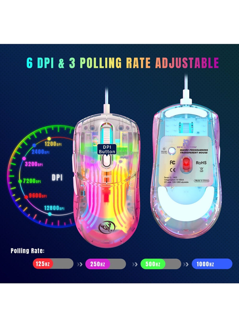 Rock Pow Clear Wired Gaming Mouse with 12800 Max DPI,High Precision Chroma 3D RGB Lighting Computer USB Mouse 6 Macro Programming Buttons Ergonomic 100% Transparent PC Mice  - Image 3
